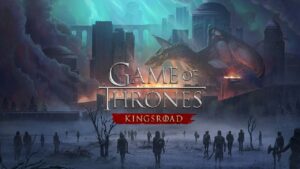 Jeu mobile Game of Thrones Kingsroad avec un personnage en armure sur une route enneigée du Nord