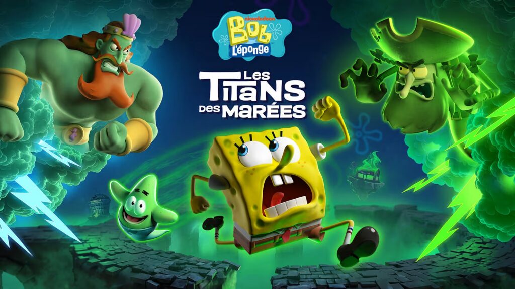 Bob l'éponge et Patrick côte à côte dans une scène du jeu Les Titans des marées