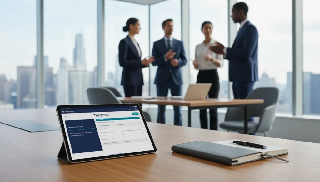 Équipe professionnelle préparant la gestion d'événements lors d'une conférence