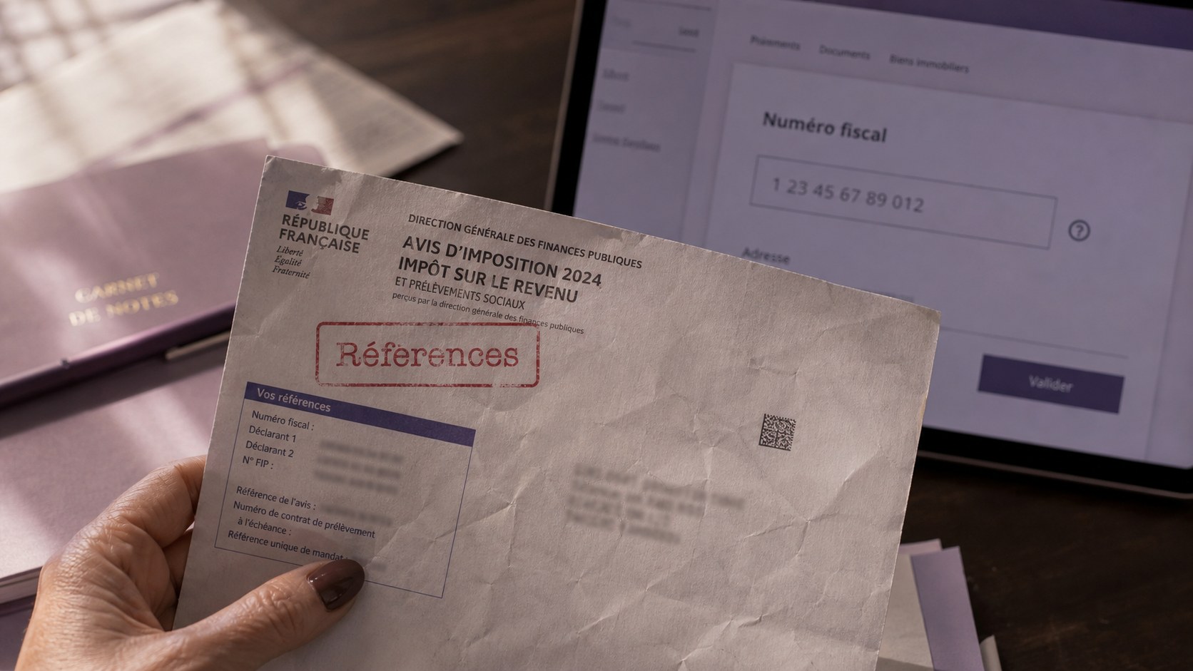 Document administratif français montrant une zone d'identification fiscale